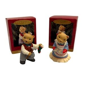 1995 Hallmark Keepsake "The Bearingers" Papa Mama Bear Christmas Ornaments Boxes